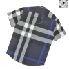 Áo Burberry ngắn tay mầu xanh kẻ trắng vải mềm hàng hiệu siêu cấp
