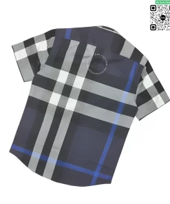 Áo Burberry ngắn tay mầu xanh kẻ trắng vải mềm hàng hiệu siêu cấp