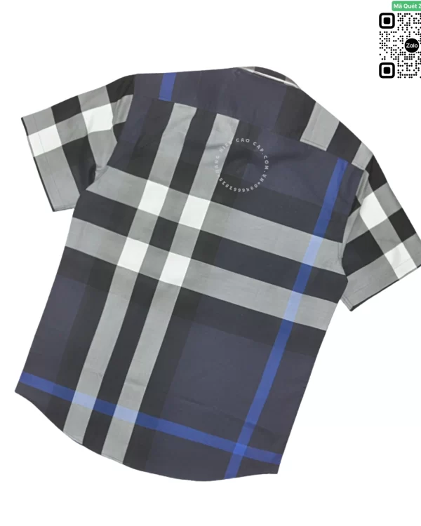 Áo Burberry ngắn tay mầu xanh kẻ trắng vải mềm hàng hiệu siêu cấp