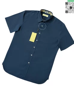 Áo Burberry tay ngắn mầu xanh tím than check cổ hàng hiệu