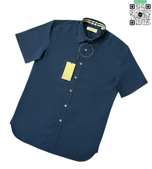 Áo Burberry tay ngắn mầu xanh tím than check cổ hàng hiệu