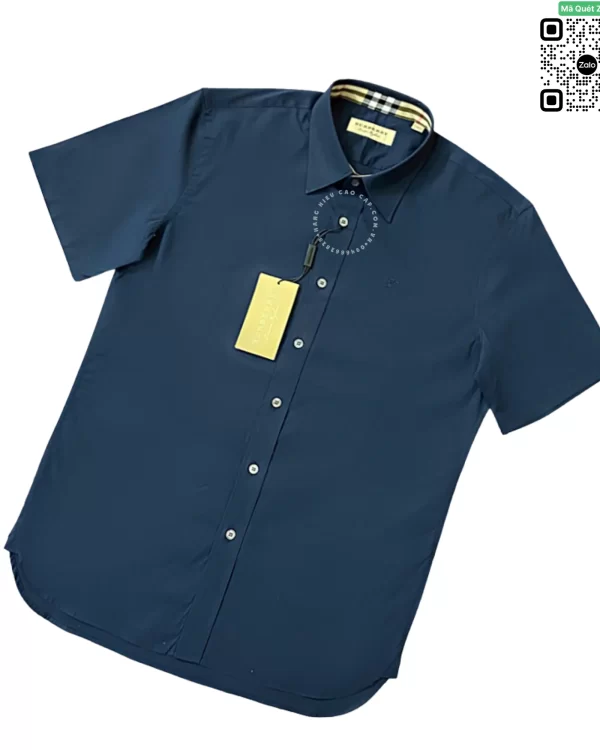 Áo Burberry tay ngắn mầu xanh tím than check cổ hàng hiệu