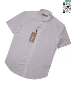 Áo Burberry vân chìm mầu trắng ngắn tay hàng hiệu cao cấp