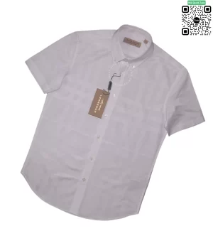 Áo Burberry vân chìm mầu trắng ngắn tay hàng hiệu cao cấp