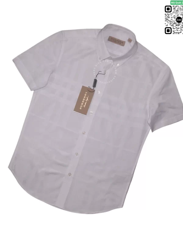 Áo Burberry vân chìm mầu trắng ngắn tay hàng hiệu cao cấp