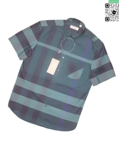 Áo ngắn tay burberry mầu xanh dương túi chéo vải sợi tăm