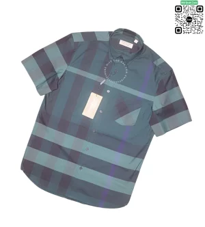 Áo ngắn tay burberry mầu xanh dương túi chéo vải sợi tăm