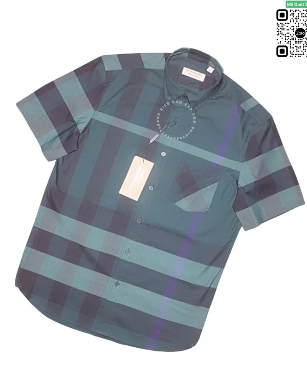 Áo ngắn tay burberry mầu xanh dương túi chéo vải sợi tăm