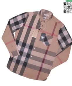 Áo sơ mi Burberry BBR màu vàng be túi chéo vải lụa