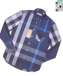 Áo sơ mi Burberry BBR mầu xanh túi chéo sọc trắng hàng hiệu
