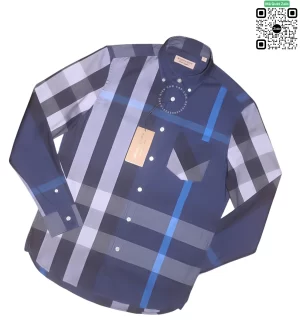 Áo sơ mi Burberry BBR mầu xanh túi chéo sọc trắng hàng hiệu