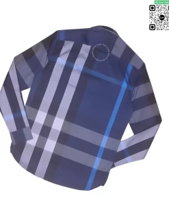 Áo sơ mi Burberry BBR mầu xanh túi chéo sọc trắng hàng hiệu