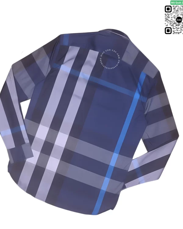 Áo sơ mi Burberry BBR mầu xanh túi chéo sọc trắng hàng hiệu
