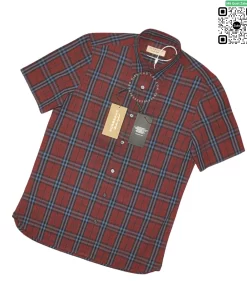 Áo sơ mi Burberry BBR mầu mận đỏ đô kẻ nhỏ ngắn tay hàng hiệu