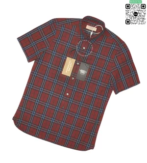 Áo sơ mi Burberry BBR mầu mận đỏ đô kẻ nhỏ ngắn tay hàng hiệu