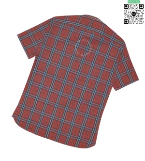Áo sơ mi Burberry BBR mầu mận đỏ đô kẻ nhỏ ngắn tay hàng hiệu