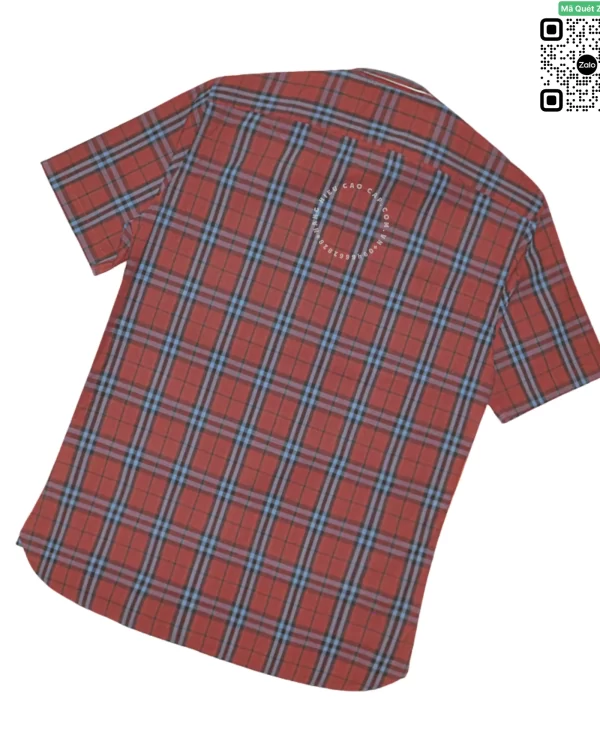 Áo sơ mi Burberry BBR mầu mận đỏ đô kẻ nhỏ ngắn tay hàng hiệu