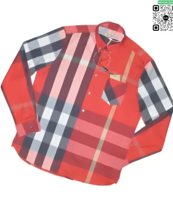 Áo sơ mi Burberry mầu đỏ túi chéo sợi tăm hàng hiệu