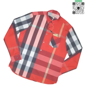 Áo sơ mi Burberry mầu đỏ túi chéo sợi tăm hàng hiệu
