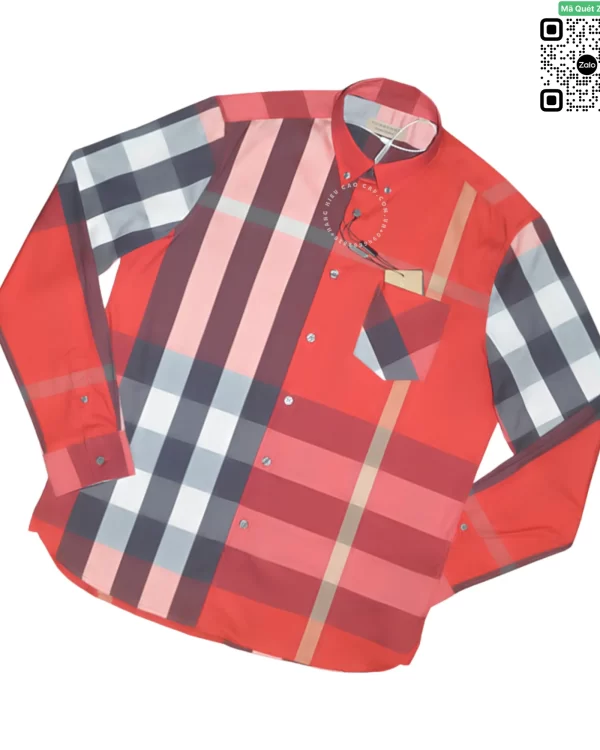 Áo sơ mi Burberry mầu đỏ túi chéo sợi tăm hàng hiệu