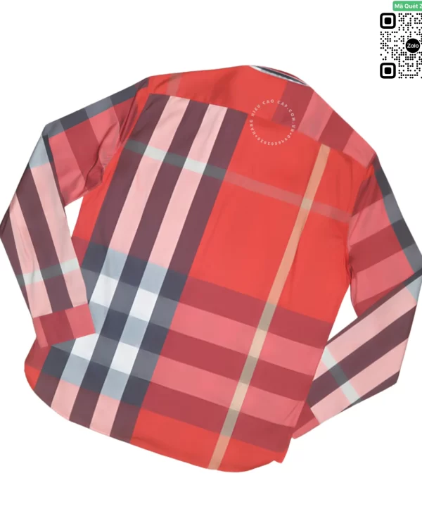 Áo sơ mi Burberry mầu đỏ túi chéo sợi tăm hàng hiệu