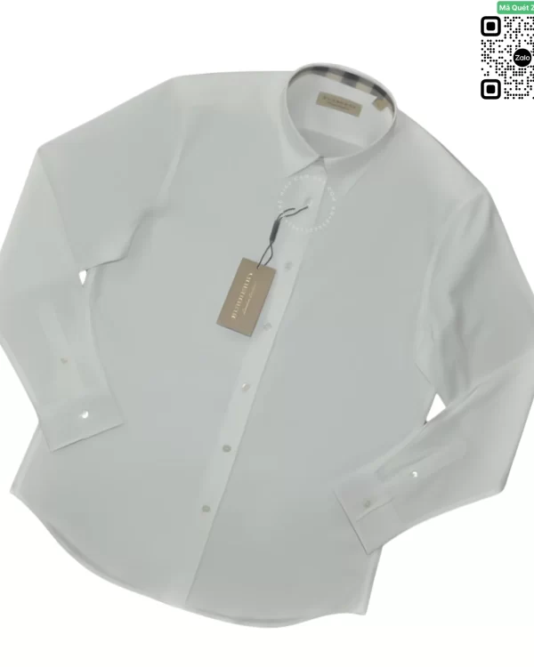 Áo Burberry mầu trắng dài tay check tay check cổ