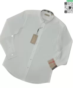 Áo Burberry mầu trắng dài tay check tay check cổ