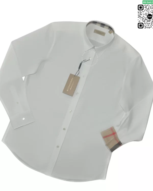 Áo Burberry mầu trắng dài tay check tay check cổ