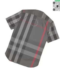 Áo sơ mi Burberry ngắn tay mầu đen kẻ đỏ túi chéo hàng hiệu cao cấp