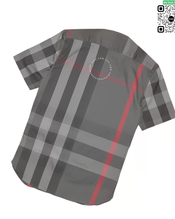 Áo sơ mi Burberry ngắn tay mầu đen kẻ đỏ túi chéo hàng hiệu cao cấp