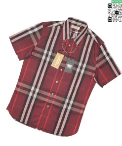 Áo sơ mi Burberry ngắn tay mầu đỏ đô kẻ cân hàng chính hãng