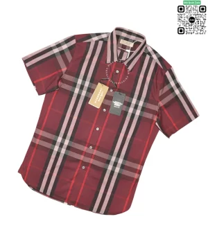 Áo sơ mi Burberry ngắn tay mầu đỏ đô kẻ cân hàng chính hãng