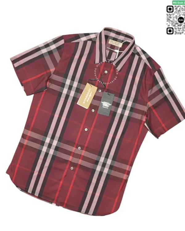 Áo sơ mi Burberry ngắn tay mầu đỏ đô kẻ cân hàng chính hãng
