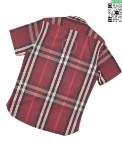 Áo sơ mi Burberry ngắn tay mầu đỏ đô kẻ cân hàng chính hãng