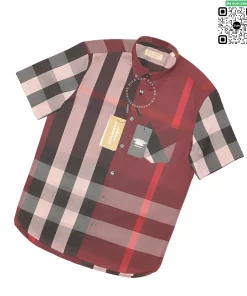 Áo sơ mi Burberry BBR ngắn tay mầu mận túi chéo vải sợi tăm