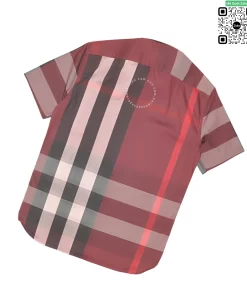 Áo sơ mi Burberry BBR ngắn tay mầu mận túi chéo vải sợi tăm