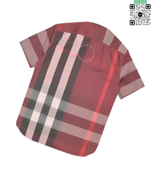 Áo sơ mi Burberry BBR ngắn tay mầu mận túi chéo vải sợi tăm