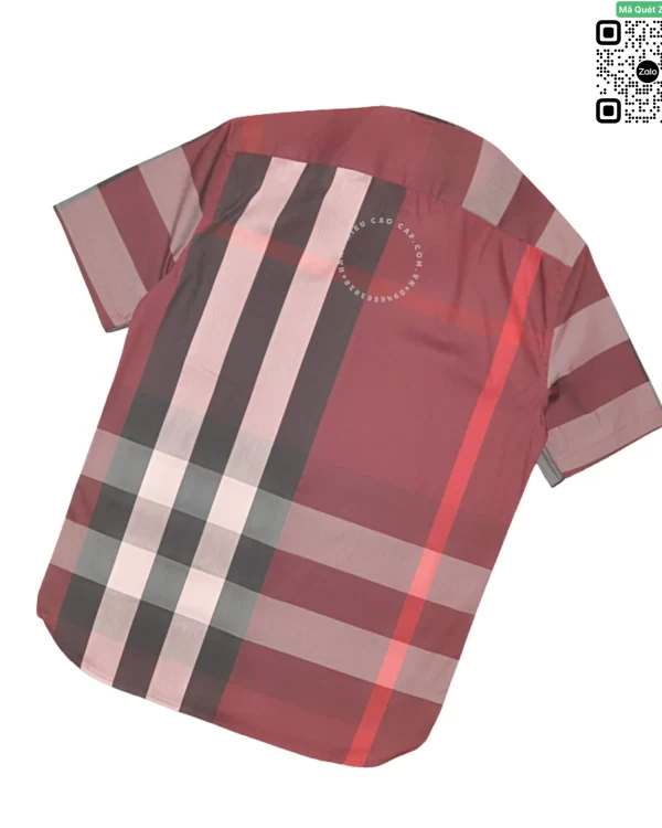 Áo sơ mi Burberry BBR ngắn tay mầu mận túi chéo vải sợi tăm