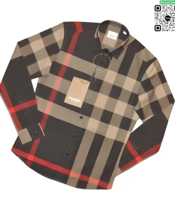 Áo sơ mi nam Burberry BBR mầu đen ghi kẻ đỏ hàng hiệu