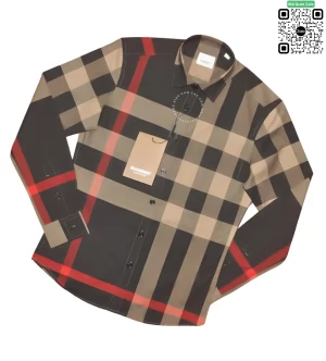 Áo sơ mi nam Burberry BBR mầu đen ghi kẻ đỏ hàng hiệu