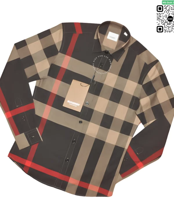 Áo sơ mi nam Burberry BBR mầu đen ghi kẻ đỏ hàng hiệu