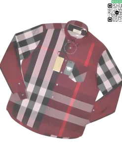 Áo sơ mi nam burberry BBR mầu mận dài tay túi chéo vải sợi tăm