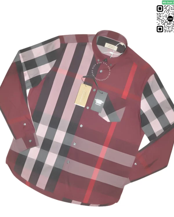 Áo sơ mi nam burberry BBR mầu mận dài tay túi chéo vải sợi tăm