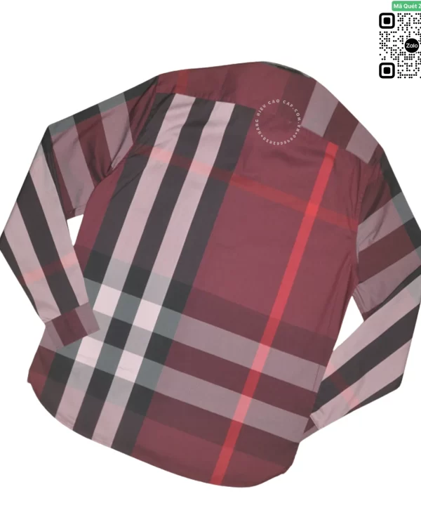 Áo sơ mi nam burberry BBR mầu mận dài tay túi chéo vải sợi tăm