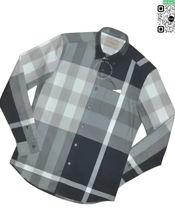 Áo sơ mi nam Burberry dài tay mầu trắng đen kẻ lệch
