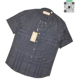 Áo vân chìm xanh tím than cộc tay Burberry hàng hiệu