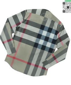 Áo sơ mi nam Burberry BBR mầu vàng be dài tay kẻ đỏ hàng hiệu