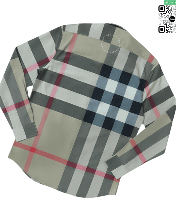 Áo sơ mi nam Burberry BBR mầu vàng be dài tay kẻ đỏ hàng hiệu
