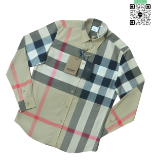 Áo sơ mi nam Burberry BBR mầu vàng be dài tay kẻ đỏ hàng hiệu