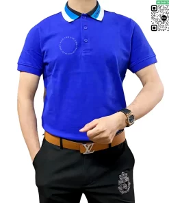 Áo phông polo Burberry cổ bẻ mầu xanh dương sợi gai hàng hiệu